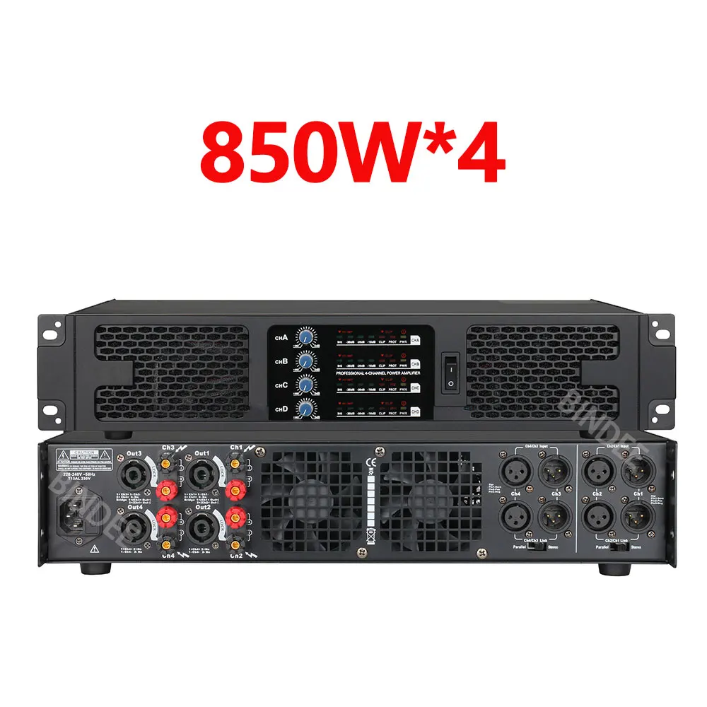 850W 2/4 channel power amplifier for party music background system outdoor performance stage KTV church professional high power