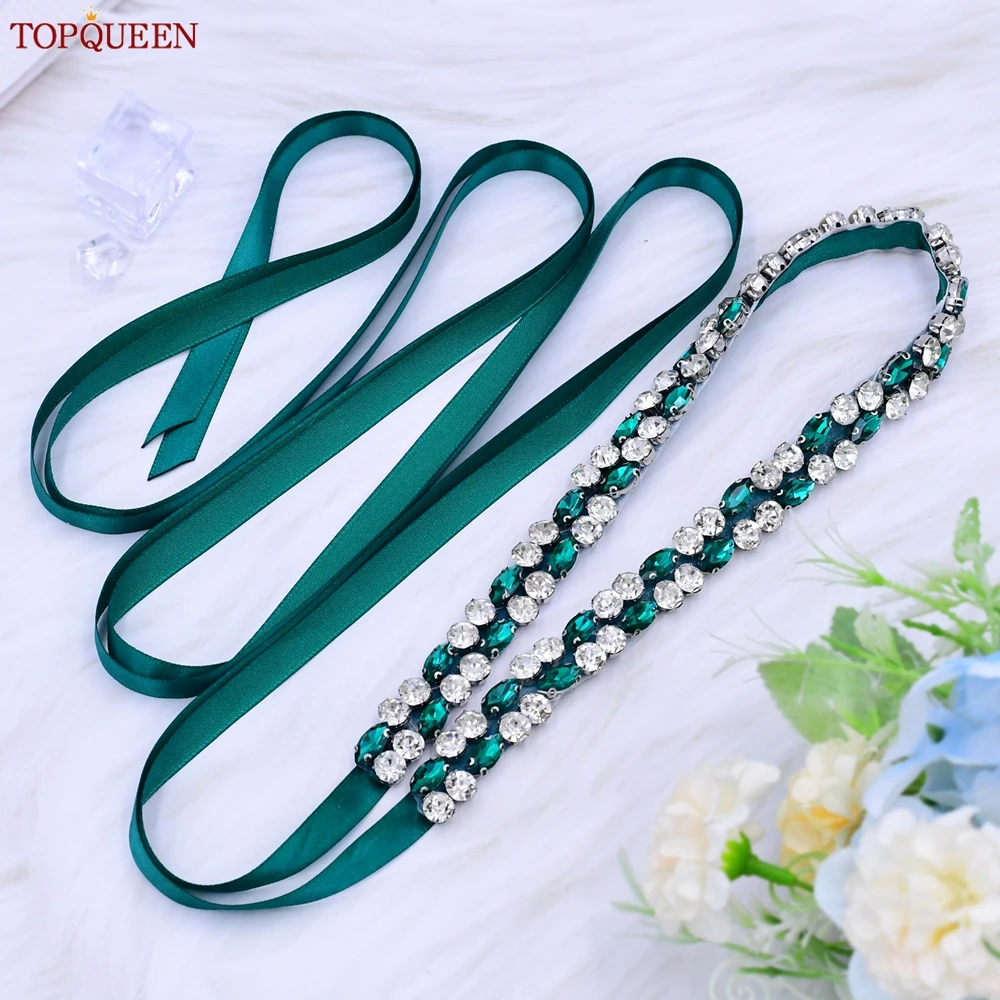 TOPQUEEN S07 Emerald Green Women Jewel Belt Bridal Wedding Dress Rhinestone Sash Ladies Evening Party Gown Waistband Appliques