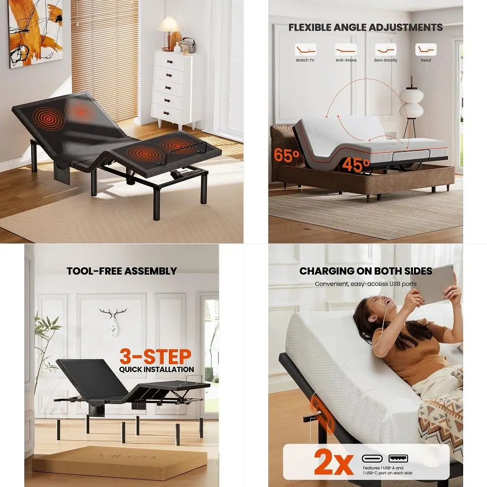 

HOMEFURNISHING Adjustable Bed Frame Twin XL, Independent Head and Foot Incline, Quiet Motor, Adjustable Bed with StayPut Wired
