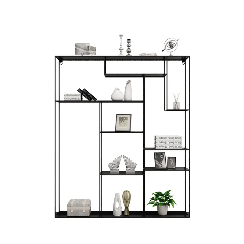 Durable Italian Floor Antique Frame Stitched Living Room Thin Ultra-narrow 20 Cm Bookcase Set Iron Art Black Display Furniture