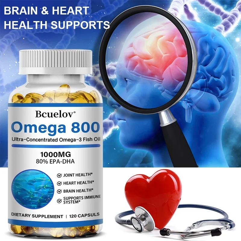 Bcuelov, Omega 800, Super Concentrated Omega-3 Fish Oil, EPA-DHA Triglyceride Form, 1,000 mg, 120 Fish Gelatin Softgels