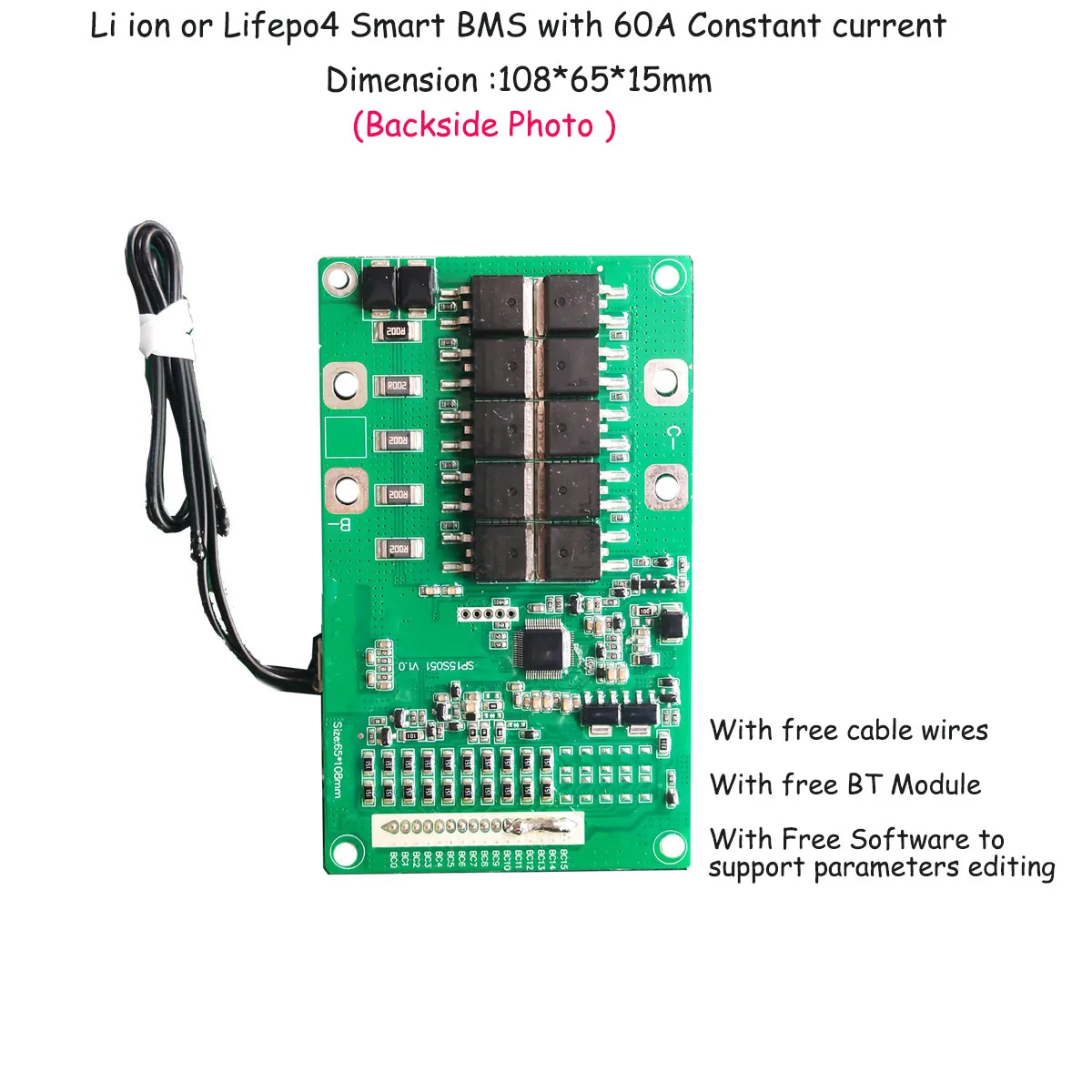 6S 7S 8S 10S li ion or lifepo4 smart BMS 24V 36V Bluetooth intelligent battery PCB board with 30A 60A Constant current