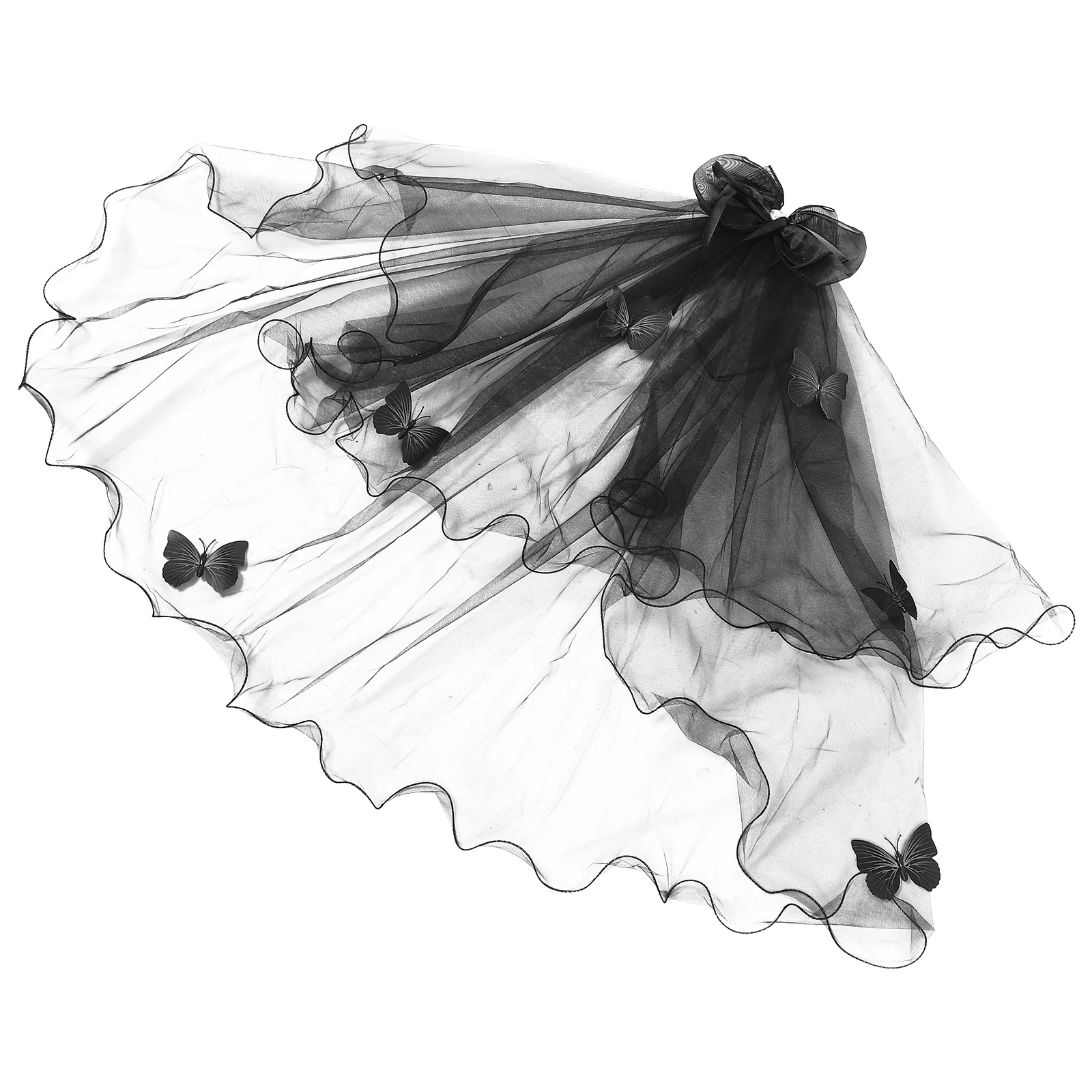 حجاب على شكل فراشة سوداء لتزيين الهالوين للنساء زي العروس القوطي مع حجاب زفاف قصير شبكي ومشبك على شكل فيونكة لمصاصي الدماء #1