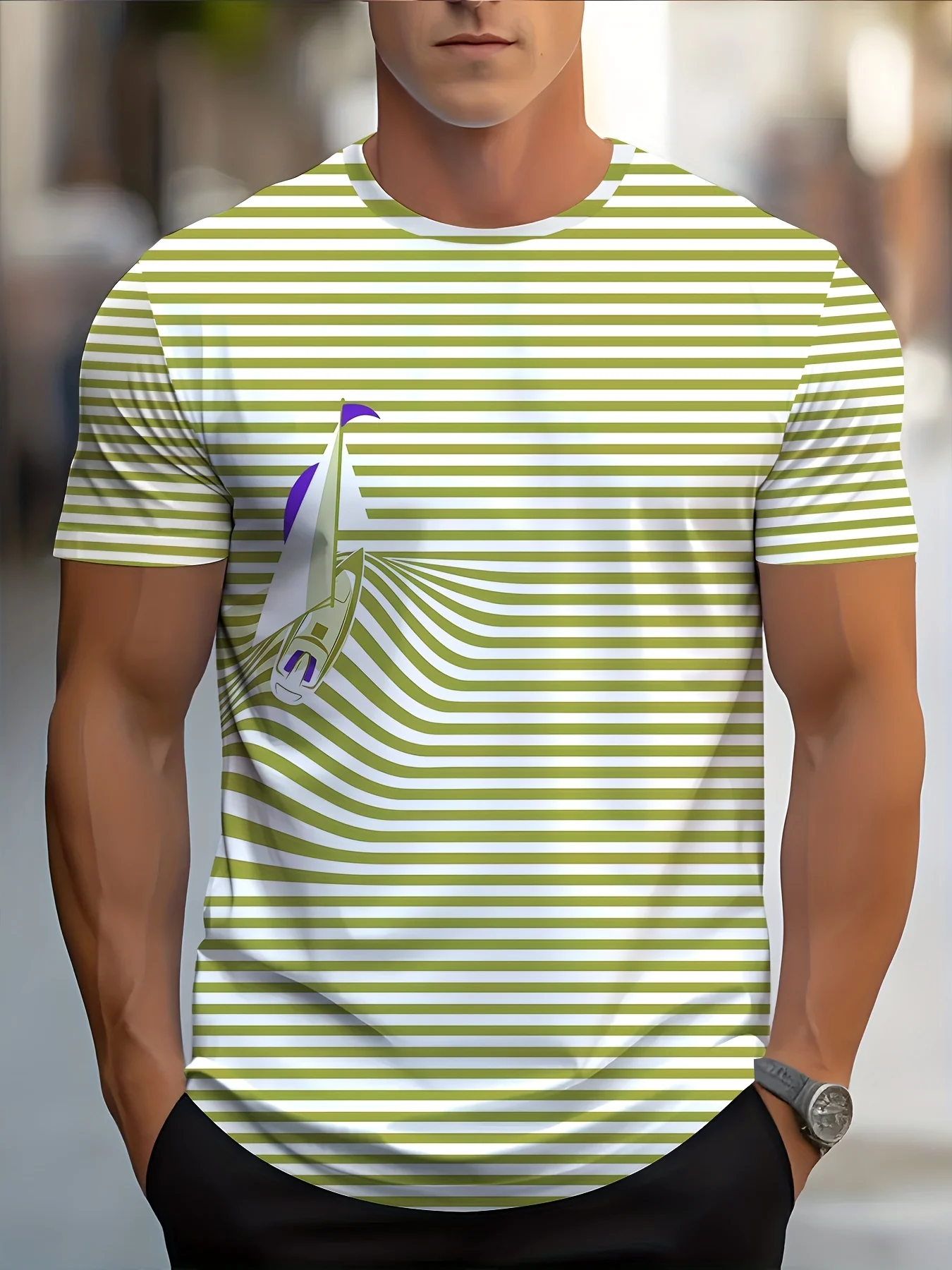 ثلاثية الأبعاد مطبوعة الإبداعية قارب شريط تي شيرت رجالي موضة تصميم بسيط قصيرة الأكمام تيز في الهواء الطلق الشارع ملابس غير رسمية التجفيف السريع