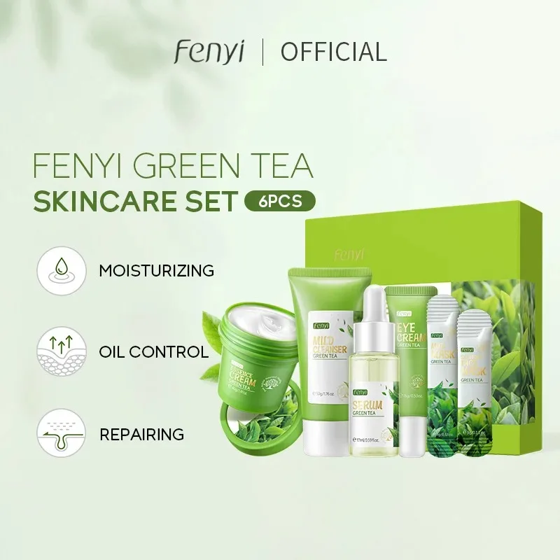 Green Tea Skin Care Sets Facial Cleanser Face Cream Serum Toner Sleeping Mud Masks Moisturizing Anti Aging Skin Care Gift Box