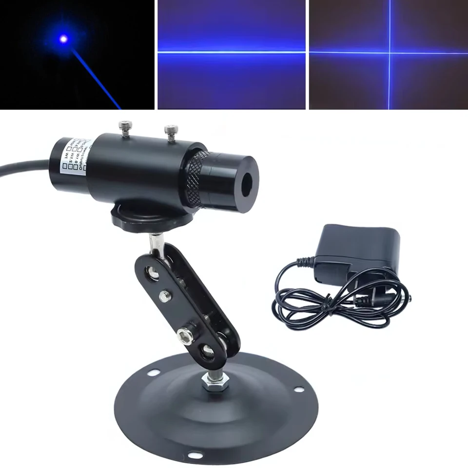 

Модуль синего лазерного диода 450 нм с фокусировкой (точка/линия/крест), 50 мВт, яркое освещение, с адаптером DC5V и держателем