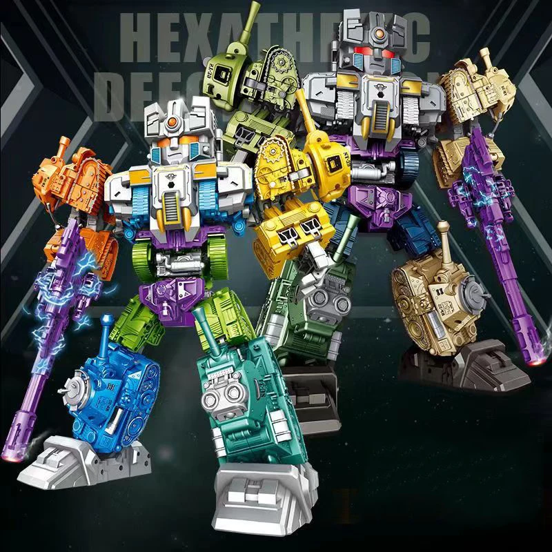 2022년 신형 탱크 얼라이언스 변신 로봇 6 IN 1 Q 밀리터리 카 액션 피규어 ABS 플라스틱 37CM 변형