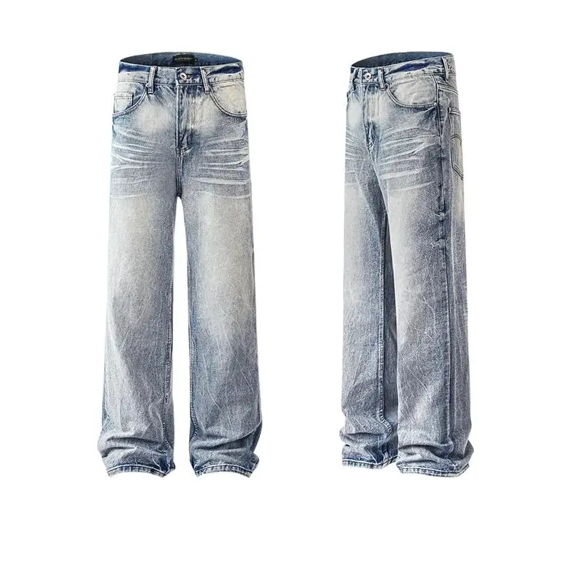 

HELLOMARCEL Top Quality Fashion Brand EU US Size Washed Worn Jeans Men's And Women's Oversize Straight Demin Jean Pants