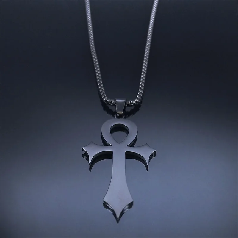 Goth egiziano croce Ankh chiave della vita collana in acciaio inox colore nero amuleto collane religiose gioielli gotici regalo N8582