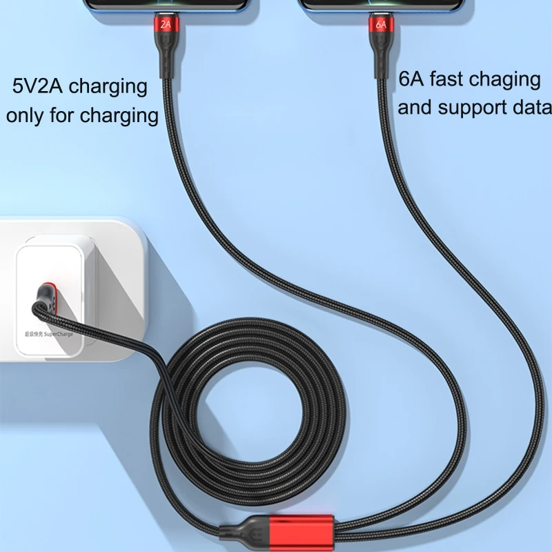 1 to 2 USB to Type-C Extension Cord For Phone Tablets Charging Cable 150cm/4.9ft