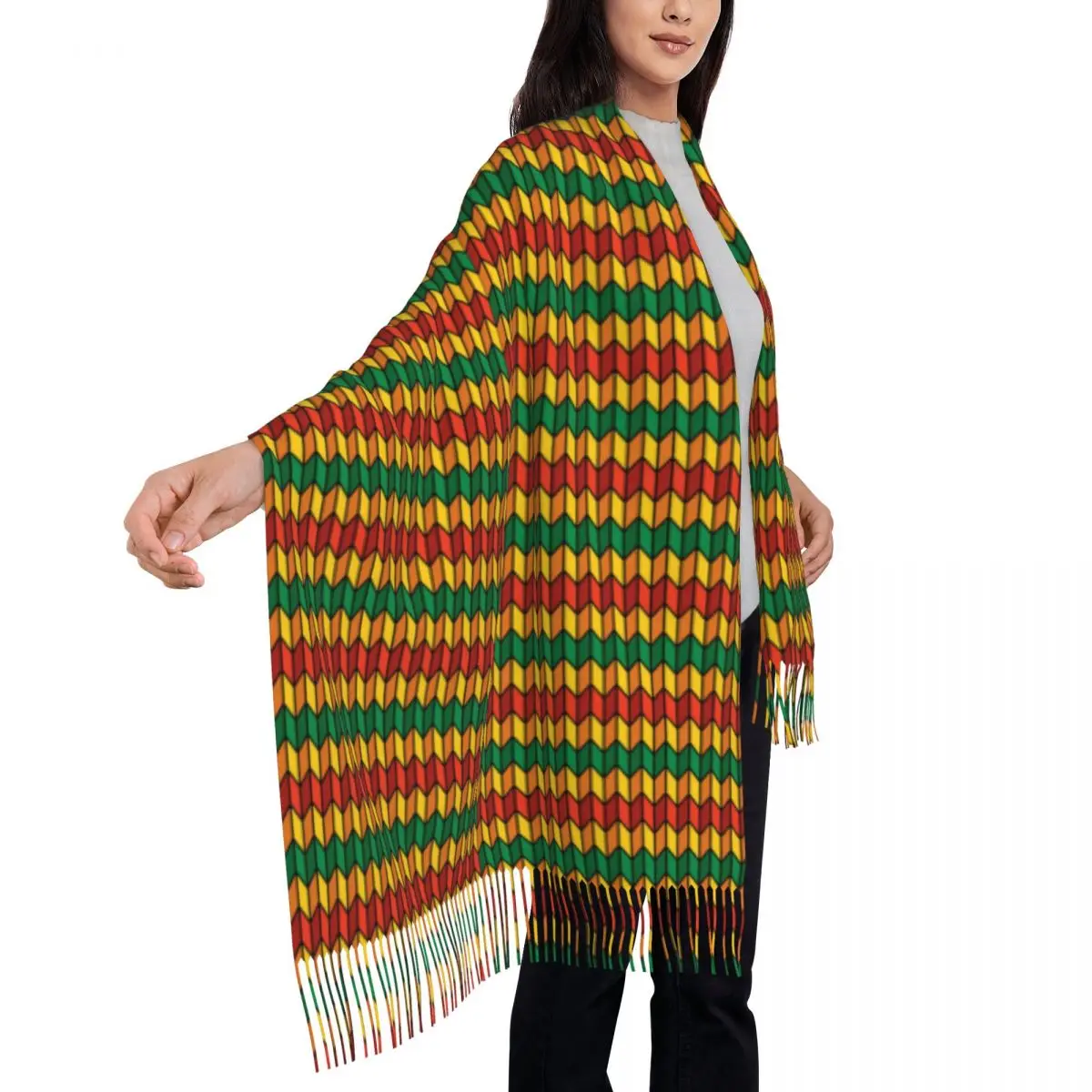 Ethiopian Habesha Art Scarf Wrap for Women Long Winter Warm Tassel Shawl Unisex Scarves