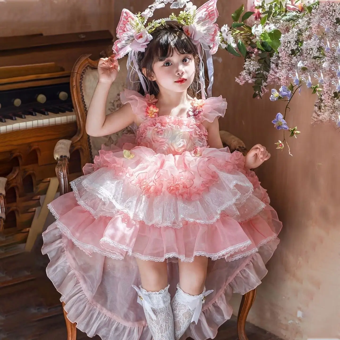 

Girl Lolita Princess Dress Summer 2026 New Children Flower Fairy Dress Super Fairy Little Girl Dress
