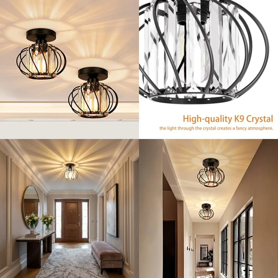 

Black Crystal Ceiling Light Fixture - Crystal Chandelier Small Semi Flush Mount Ceiling Light Modern Lights Ceiling mount for H