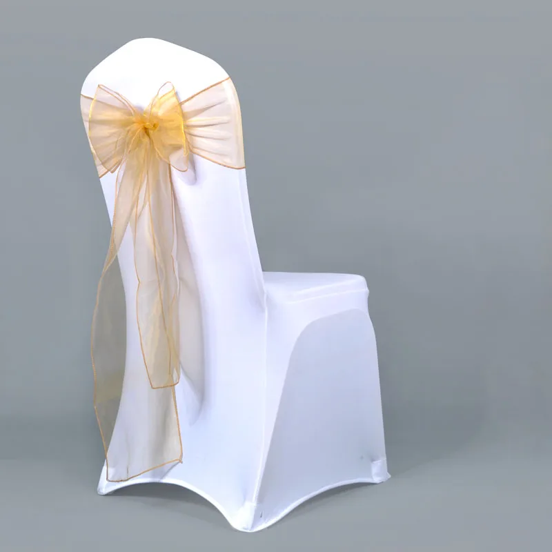 25PCS Gold Sheer Organza Chair Sashes Bow Cover Band Bridal Shower Chair Design Wedding Party Banquet Decoration