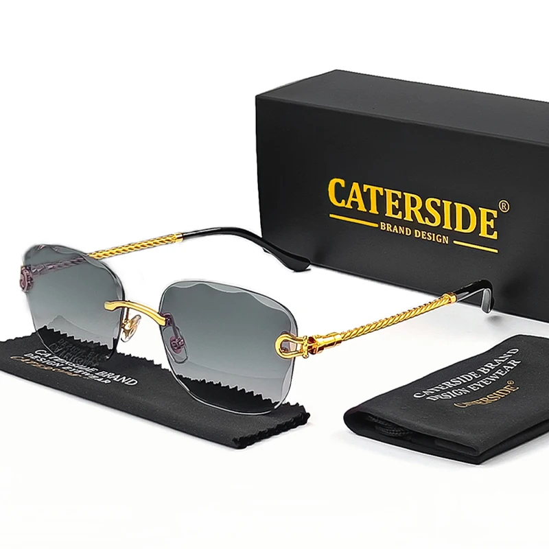 CATERSIDE Retro Fashion Sunglasses Women Men Brand Designer Rimless Gradient Sun Glasses Shades Cutting Lens Ladies Eyeglasses