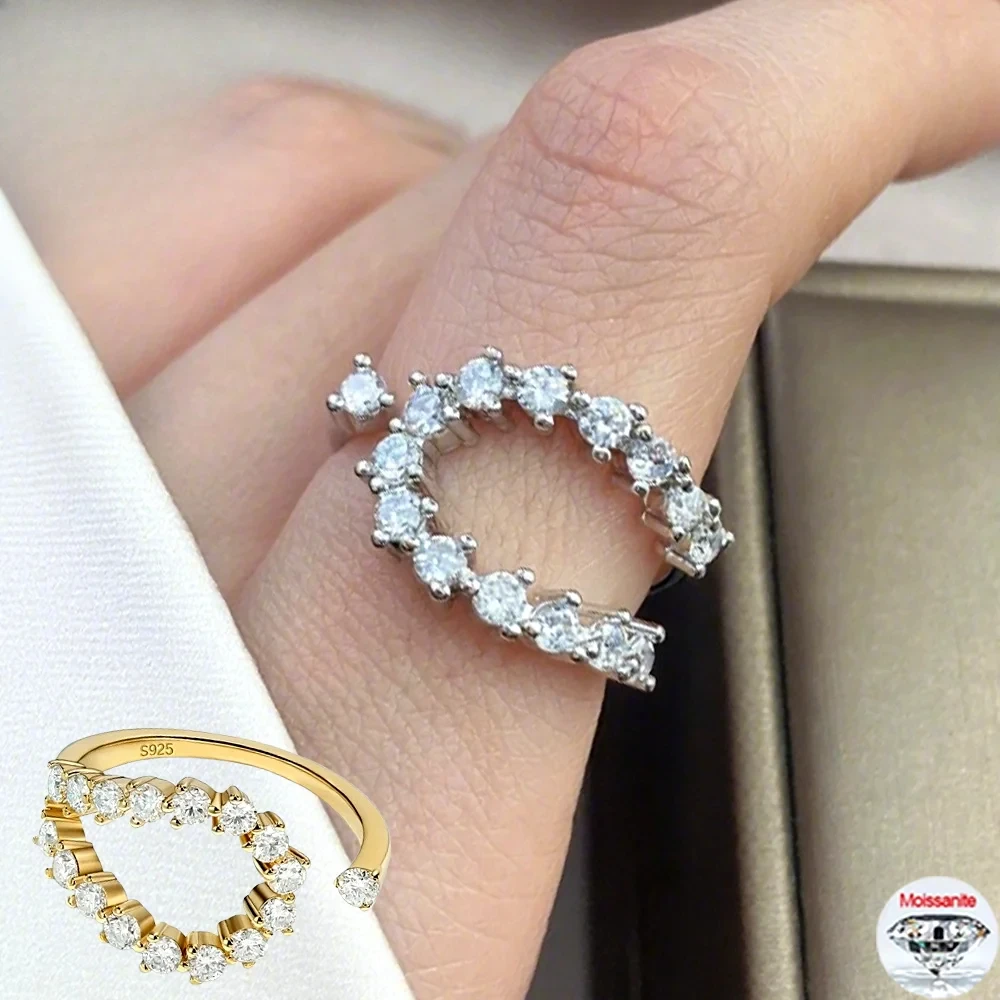 

0.78CT All Moissanite Ring 100% S925 Silver D Lab Diamond Wedding Twist Open Band For Women Party Fine Jewelry Gift Girl