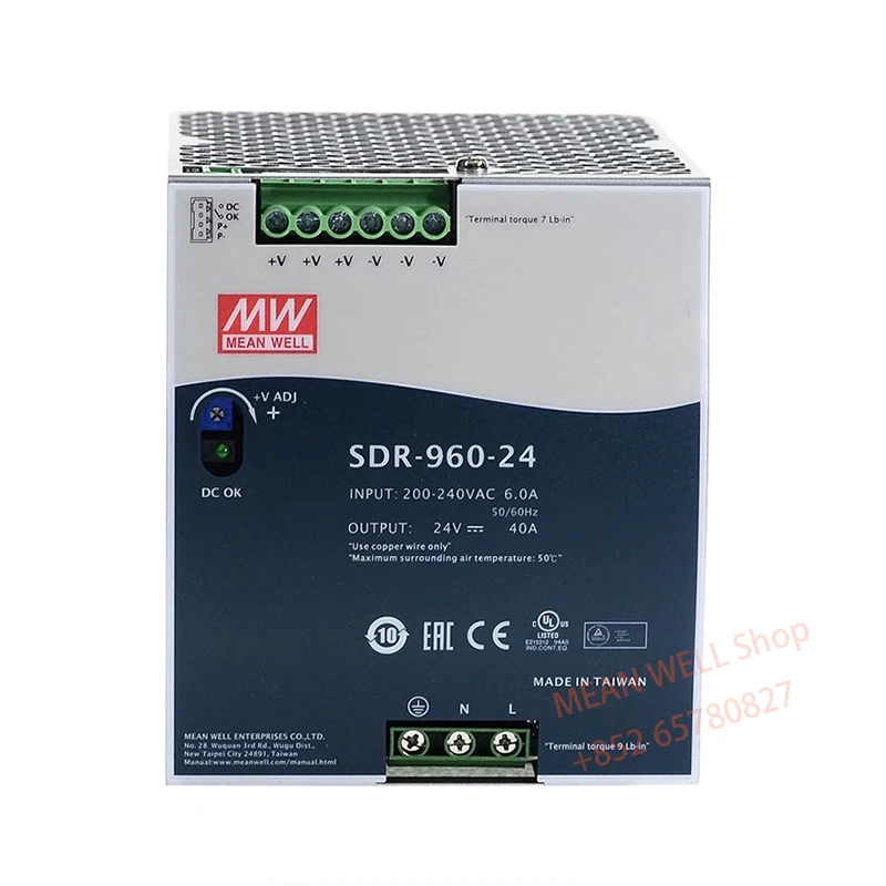 MEAN WELL 960W Single Output Industrial DIN RAIL with Switching Power Supply SDR-960-24 SDR-960-48 Metal case