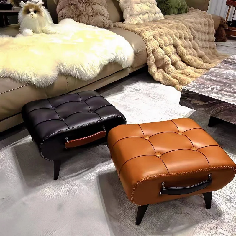 High-end Oil Wax Leather Export Quality, Living Room Sofa and Shoe Stool, European and American Light Luxury Style