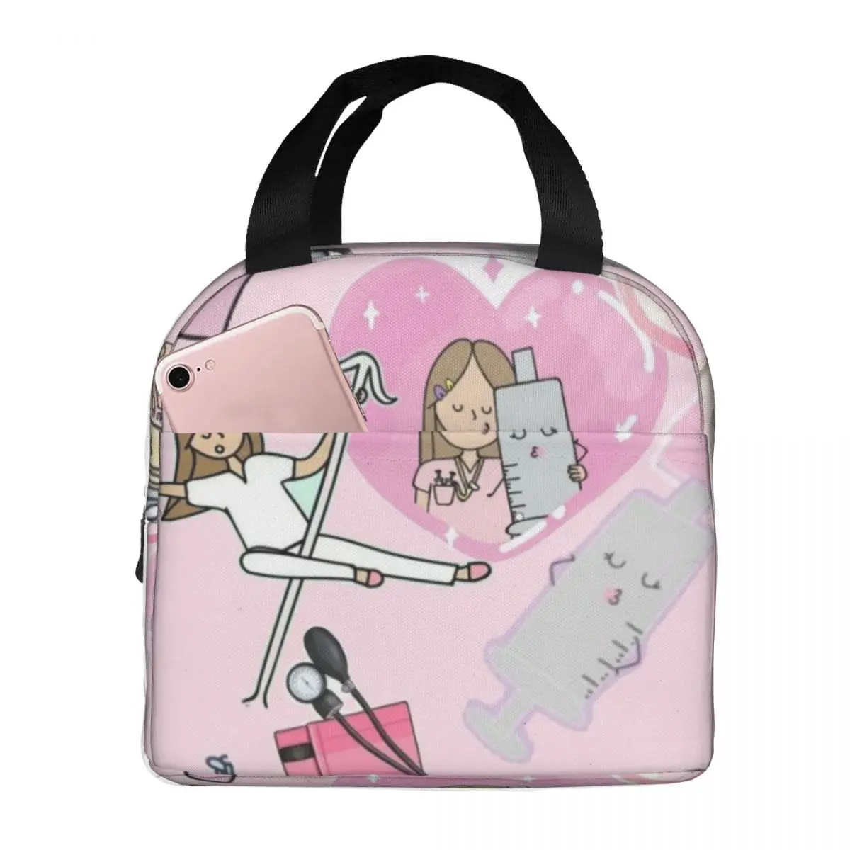 Enfermera En Apuros Doctor Nurse Medicine Insulated Lunch Bag for Outdoor Picnic Waterproof Thermal Cooler Bento Box