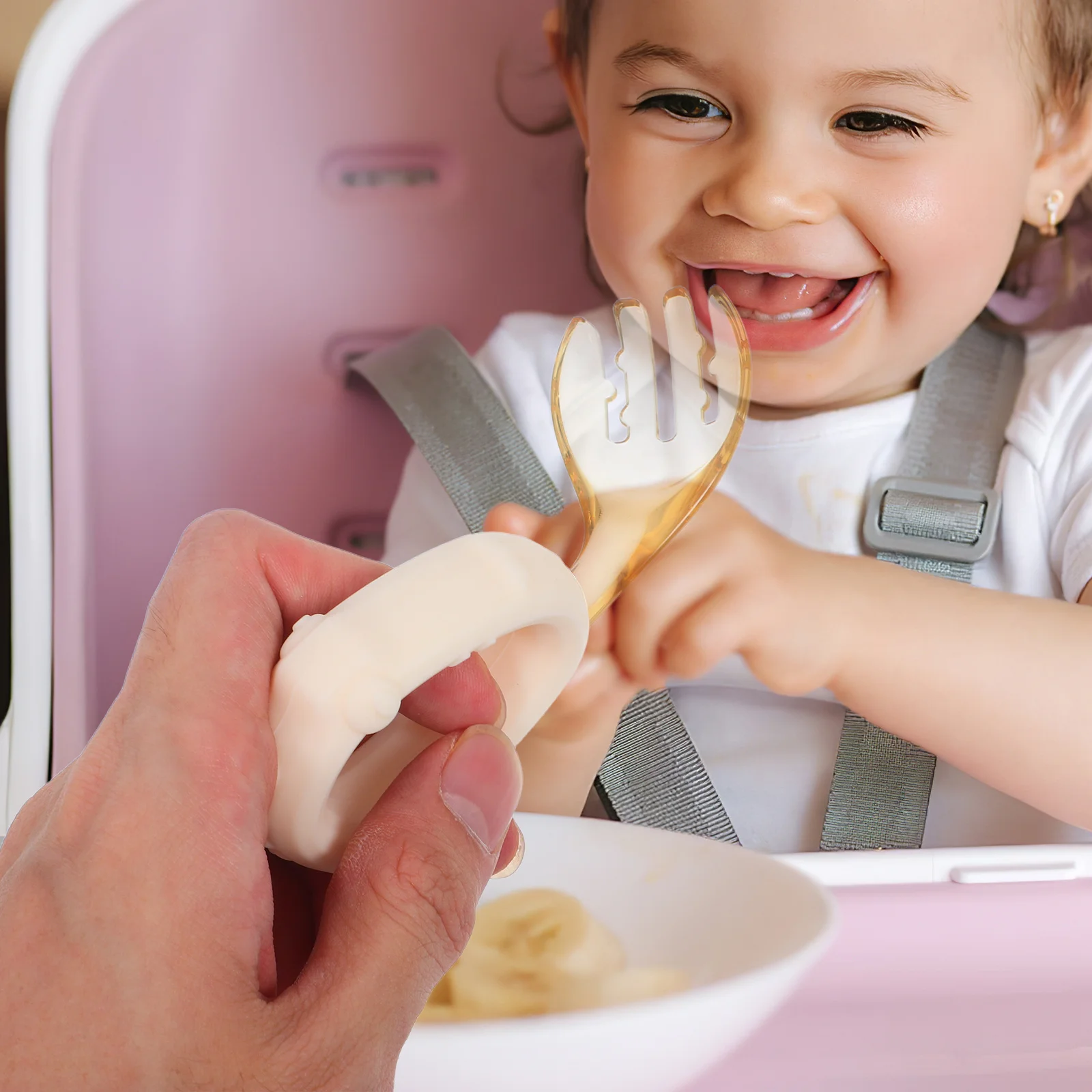 1 مجموعة الطفل تعلم مجموعة أدوات المائدة مريح طفل ملعقة شوكة عدة آمنة السلس حواف الميكروويف مقاومة أدوات التغذية الاطفال الذاتي