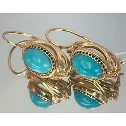 Unique Gold Color Inlaid Blue Stone Earrings for Women Trendy Bohemian Dangle Earrings Engagement Wedding Jewelry