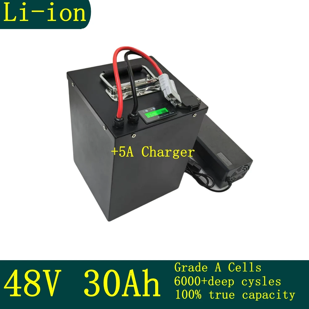 

waterproof 51.8V 30ah Lithium ion battery 48V 30Ah Li ion 21700 BMS 14S 51.8V for 2000w bike vehicles scooter solar +5A Charger