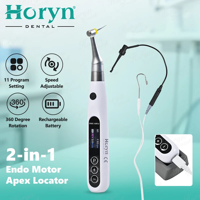 

Horyn 2 In 1 Dental Wireless Endo Motor Built In Apex Locator for Endodontic rotary root Canal Reciprocating 360°Adjustable