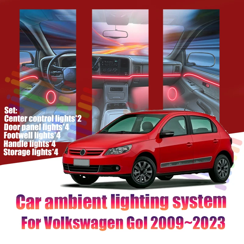 Luces LED Ambientales para Volkswagen Gol 2009~2023, Luces de Atmósfera Coloridas, Tira de Neón Interior para Auto, Iluminación RGB de 64 Colores, Accesorio para Auto
