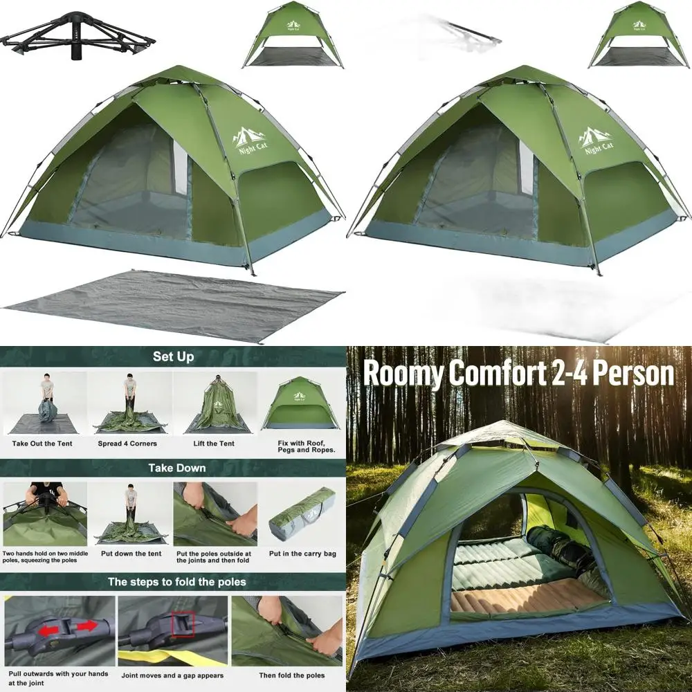 

2-3 Person Instant Pop-Up Tent with Waterproof Rainfly and Footprint Tarp, Easy Setup Camping Tent with Automatic Hydraulic Mech