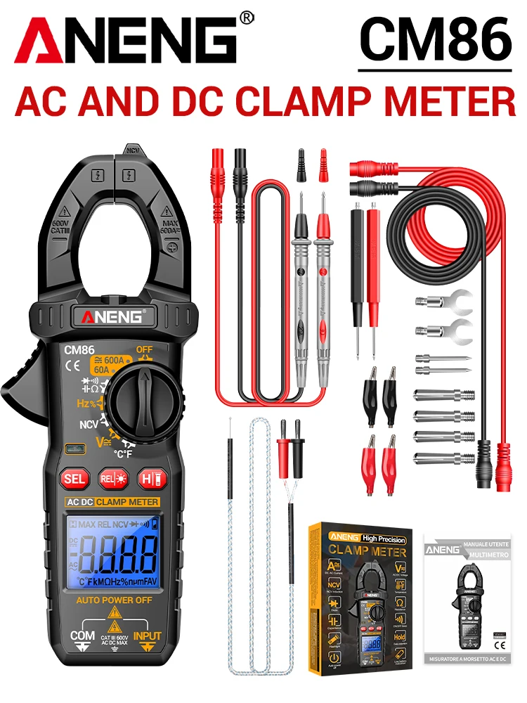 ANENG Stroomtang Multimeter Digitaal 600A AC/DC Stroom Spanning Diode Tester CM86+BT169 Universele Batterij Professionele Detector