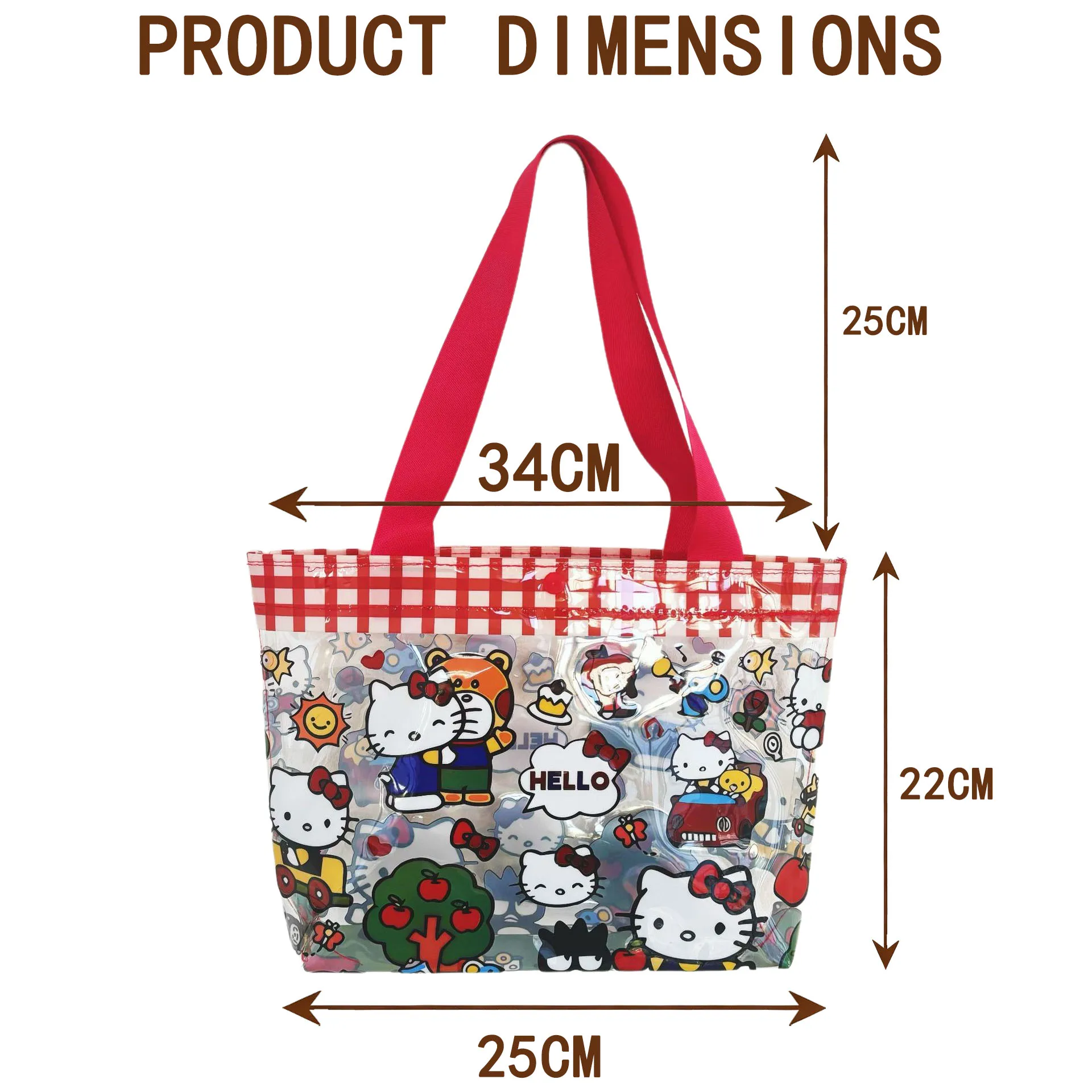 Hello kitty Transparent Handbag Cartoon Printed Waterproof Handbag Snap on Large Capacity Beach Shopping Bag view 6