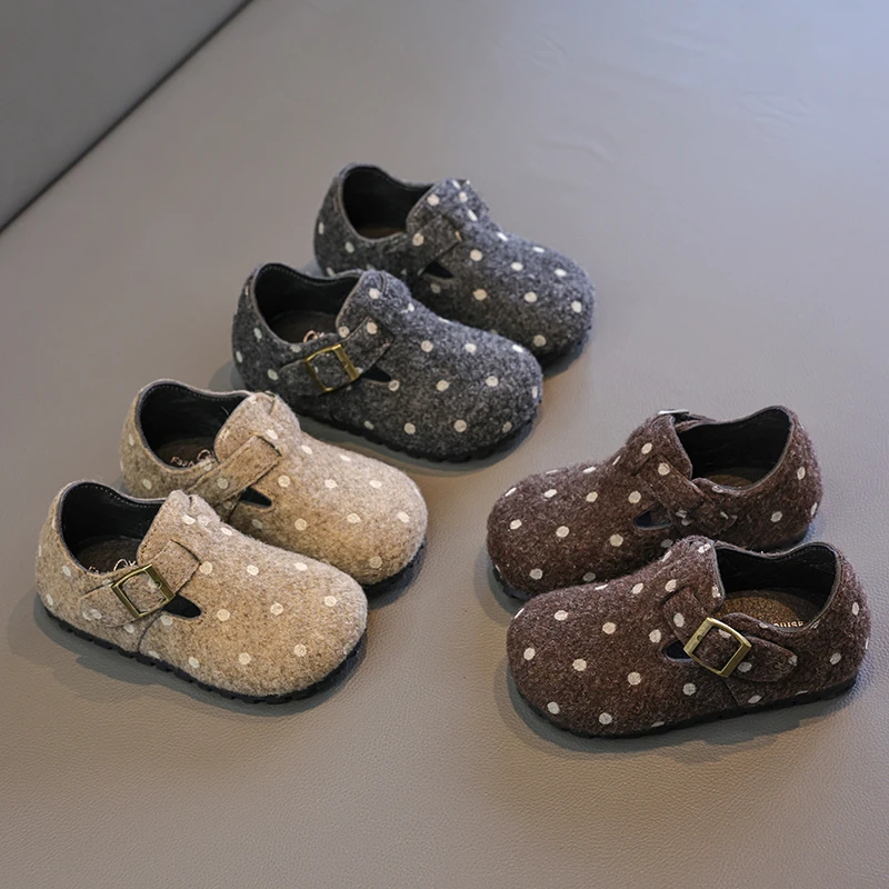 Autumn Girl's Flat Shoes Polka Dot Versatile Cover Toe Kids Loafers Hook-loop Stylish Flexiable Sole Children Footwear 23-36
