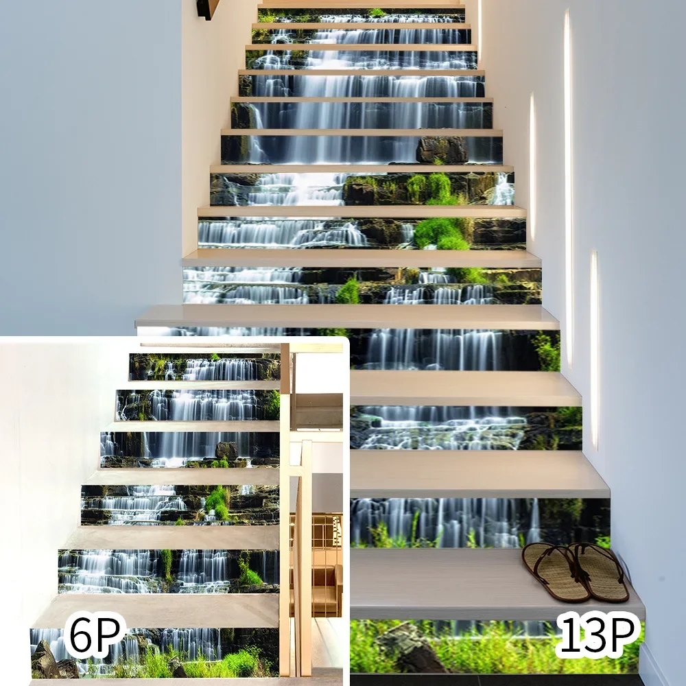 

3D Self-Adhesive Stair Riser Decals Stickers Forest Waterfall Removable PVC Staircase Stickers Mural Stairway Stickers Wallpaper