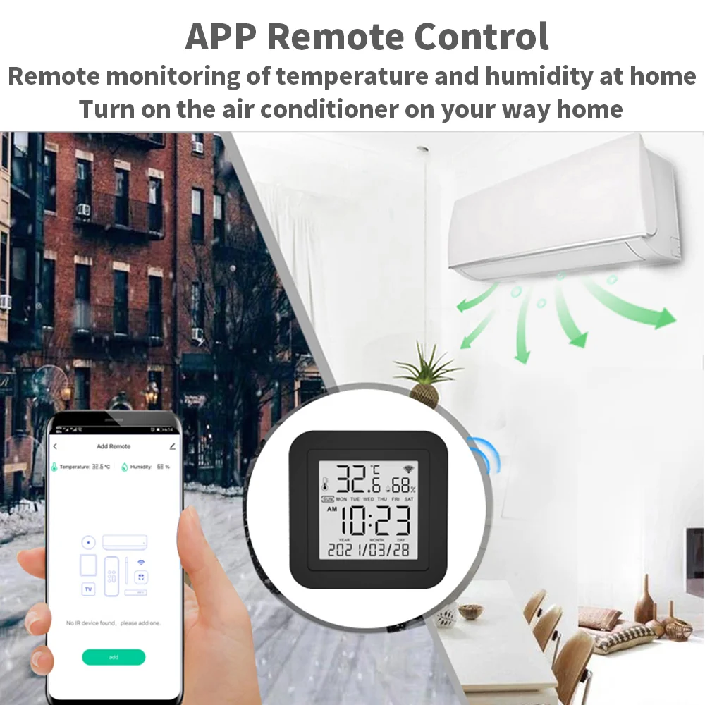 Tuya WiFi Smart IR with Temperature & Humidity Sensor and Date Display for Air Conditioner TV Work with Alexa,Google Home