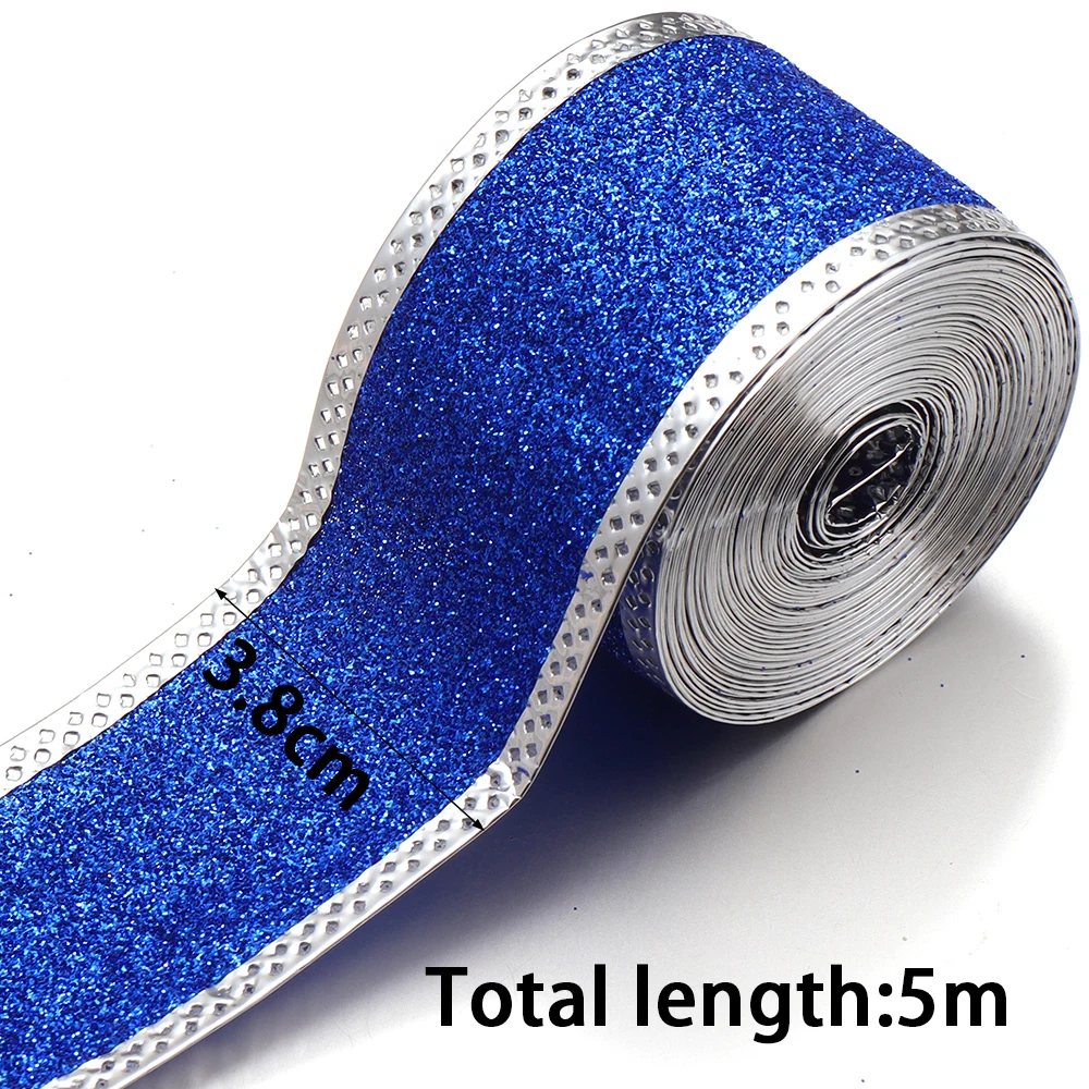 5 m/Rolle 3,8 cm glänzendes Glitzer-Weihnachtsband, handgemachte Schleifen, Geschenkverpackungsband, DIY-Weihnachtsbaum, Festdekoration für Partys – Detail 1