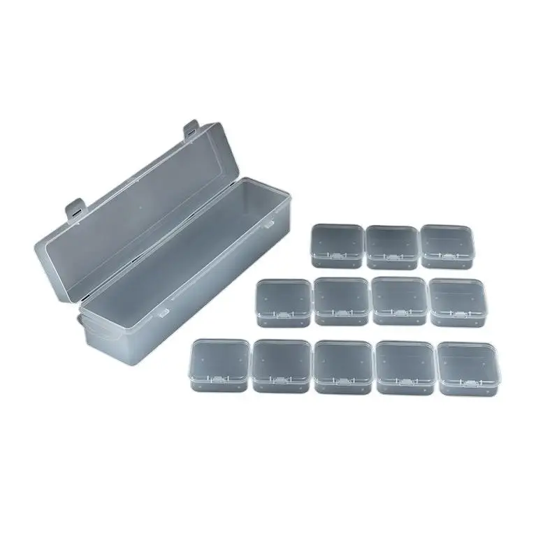Bead Organizer Box 12 Grids Clear Transparent Plastic with Hinged Lid for Small Electronic Component Storage