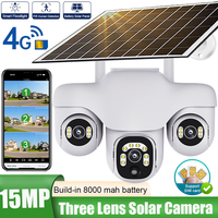 4G Solar Camera Three Lenses Waterproof 15MP Outdoor Security Cameras PIR Humanoid Detection PTZ Control By APP Battery CCTV Cam