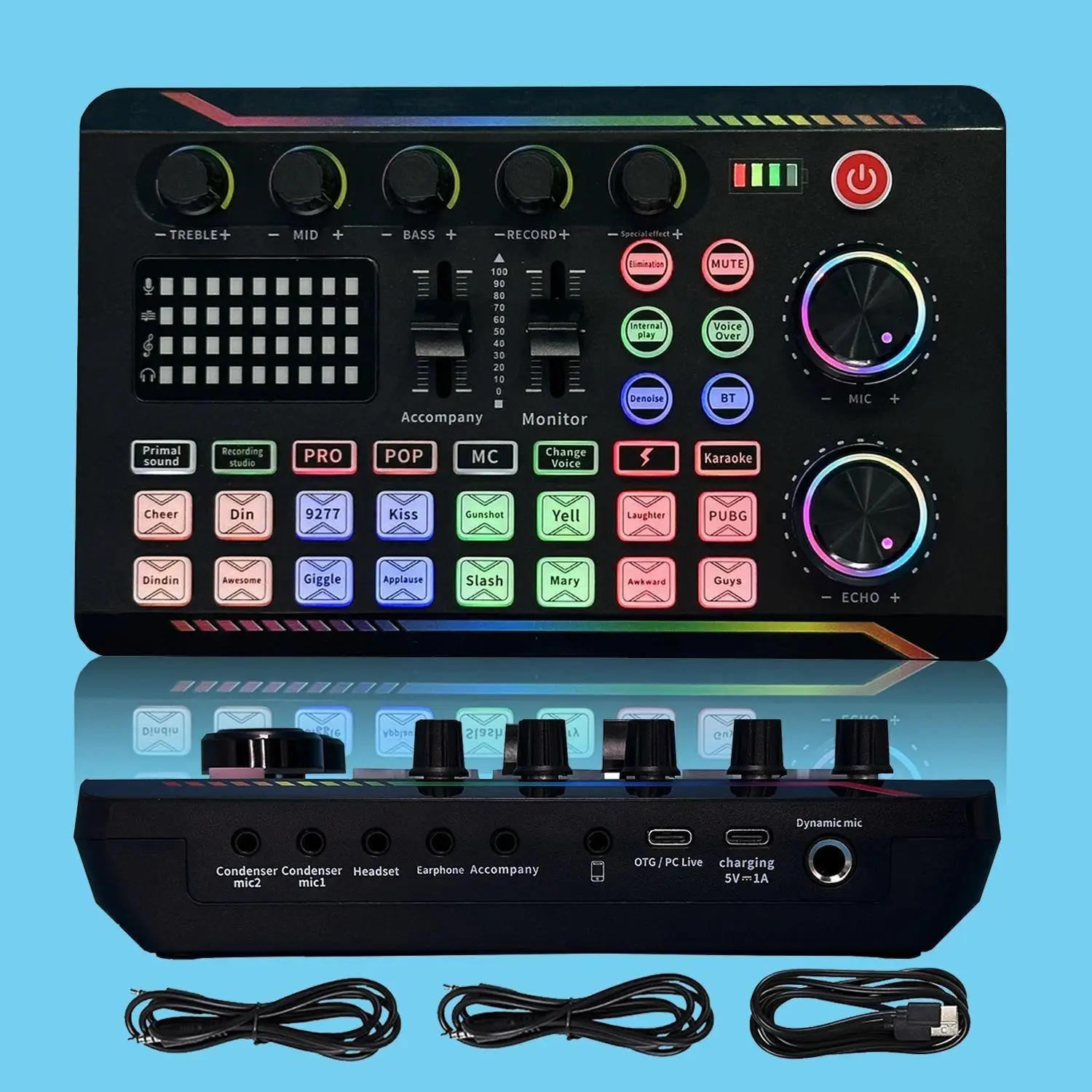 Audio Interface Soundkarte Set mit Kondensatormikrofon Schwarz Schwenkarm für Live Streaming Podcast – Bild 3