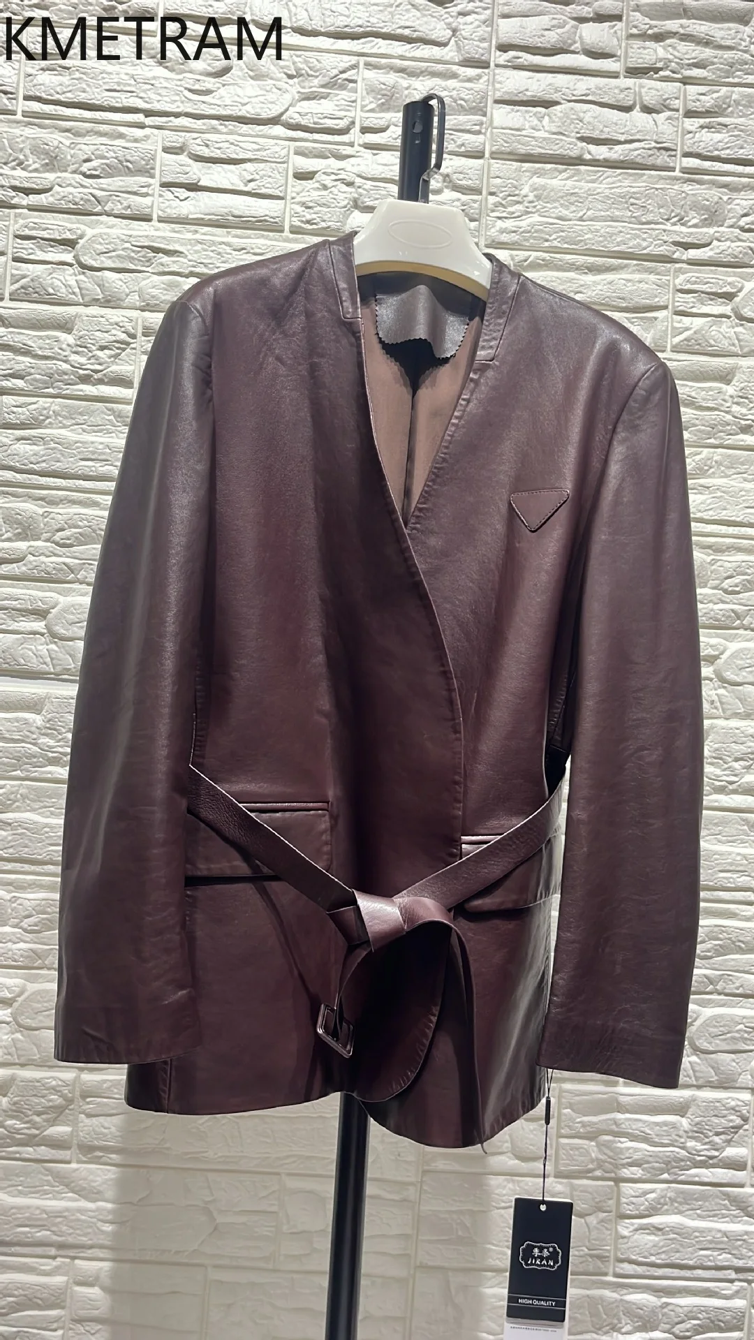 100 % echte Schaffelljacke für Damen, elegante V-Ausschnitt-Jacken aus echtem Leder für Damen mit Schnürung, 2025, Herbst-Damenkleidung