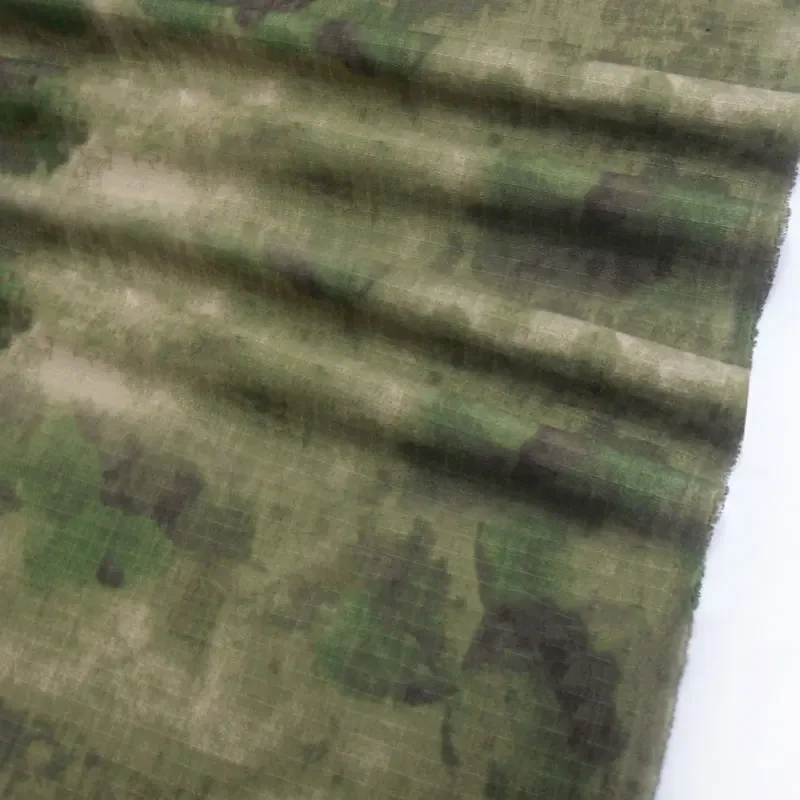 1.5M Width Bionic Ruin Camouflage Cloth A-TACS Grid Twill Polyester Cotton Fabric Scratch Resistant DIY Jacket Pants Material