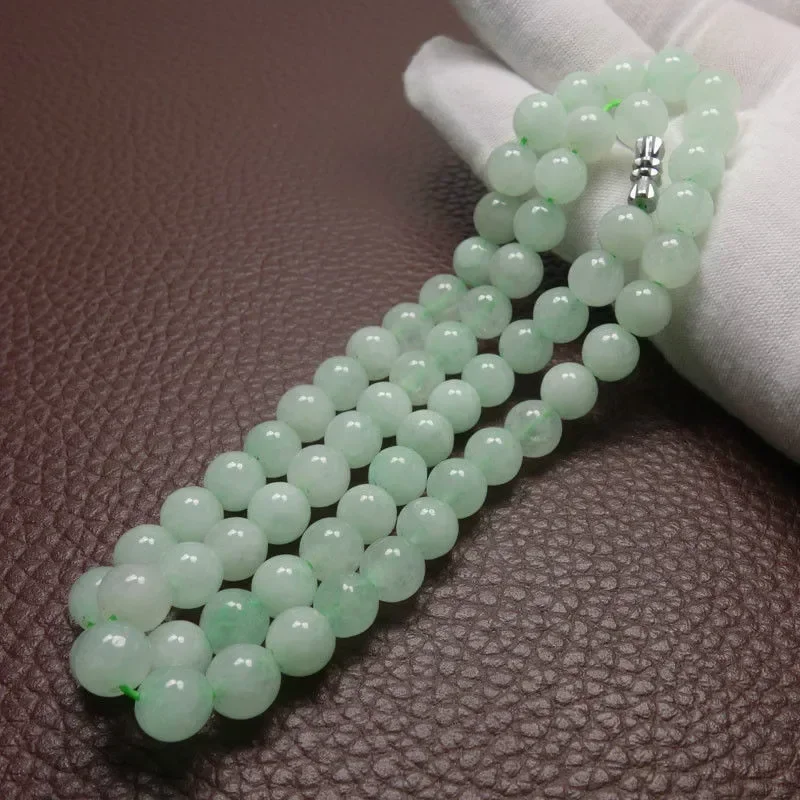8-10mm Green A Emerald Beads Necklace Jade Jewelry Jadeite Amulet Fashion 100% Natural Charm Gifts for Women Men