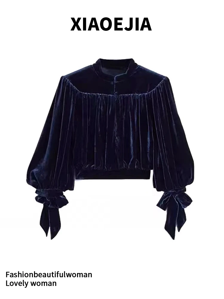 

Women Clothes Blue Shirts and Blouses Y2k 90s Aesthetic Vintage Korean Harajuku Fashion 2000s Long Sleeve Shirt Top Autumn 2025