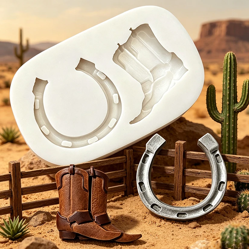 Horseshoe Game Set - カウボーイブーツ馬蹄シリコンシュガークラフトモールドチョコレートカップケーキベーキングフォンダンケーキデコレーションツール