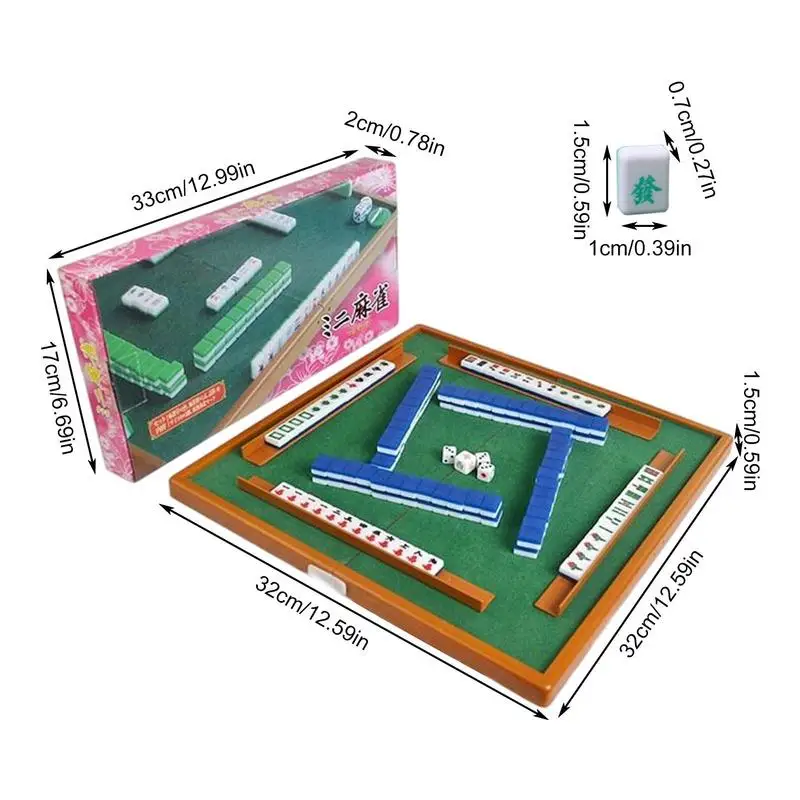 Mini Travel Mahjong Set Traditional Game 144 Acrylic Mahjong Tiles Set Acrylic Traditional Game Mini Mahjong Board Game Sets For