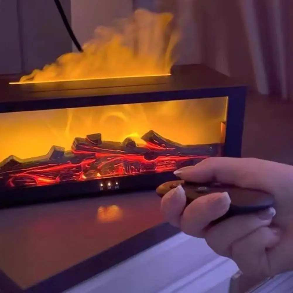 New Simulation Fireplace Flame Oil Diffuser - Aromatherapy Aroma Humidifier, Upgrade 7 Flame Colors Noiseless 280ml