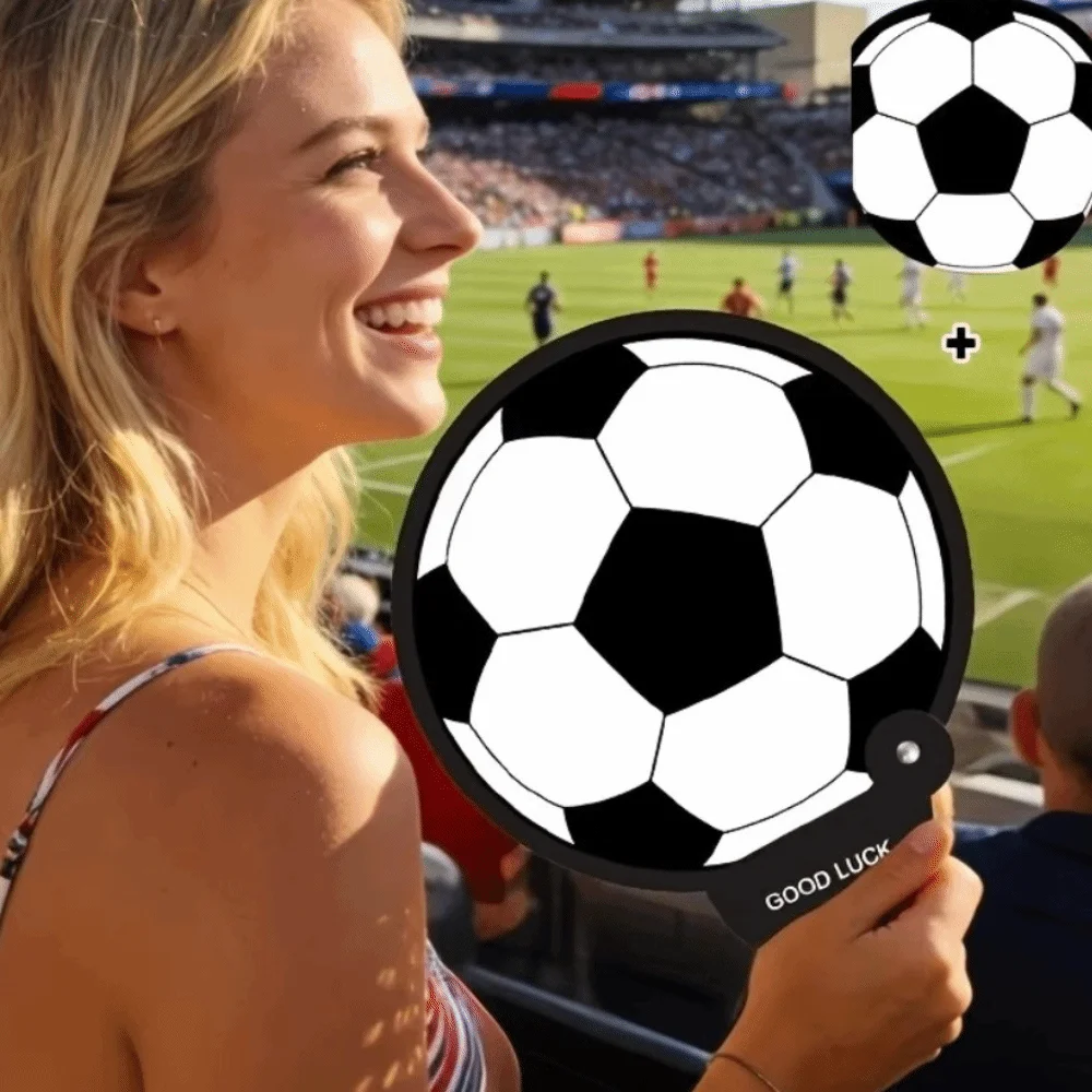 Creative Football Pattern Foldable Hand Fan Pocket Size Lightweight Round Fan Summer Leopard Print Fan Outdoor