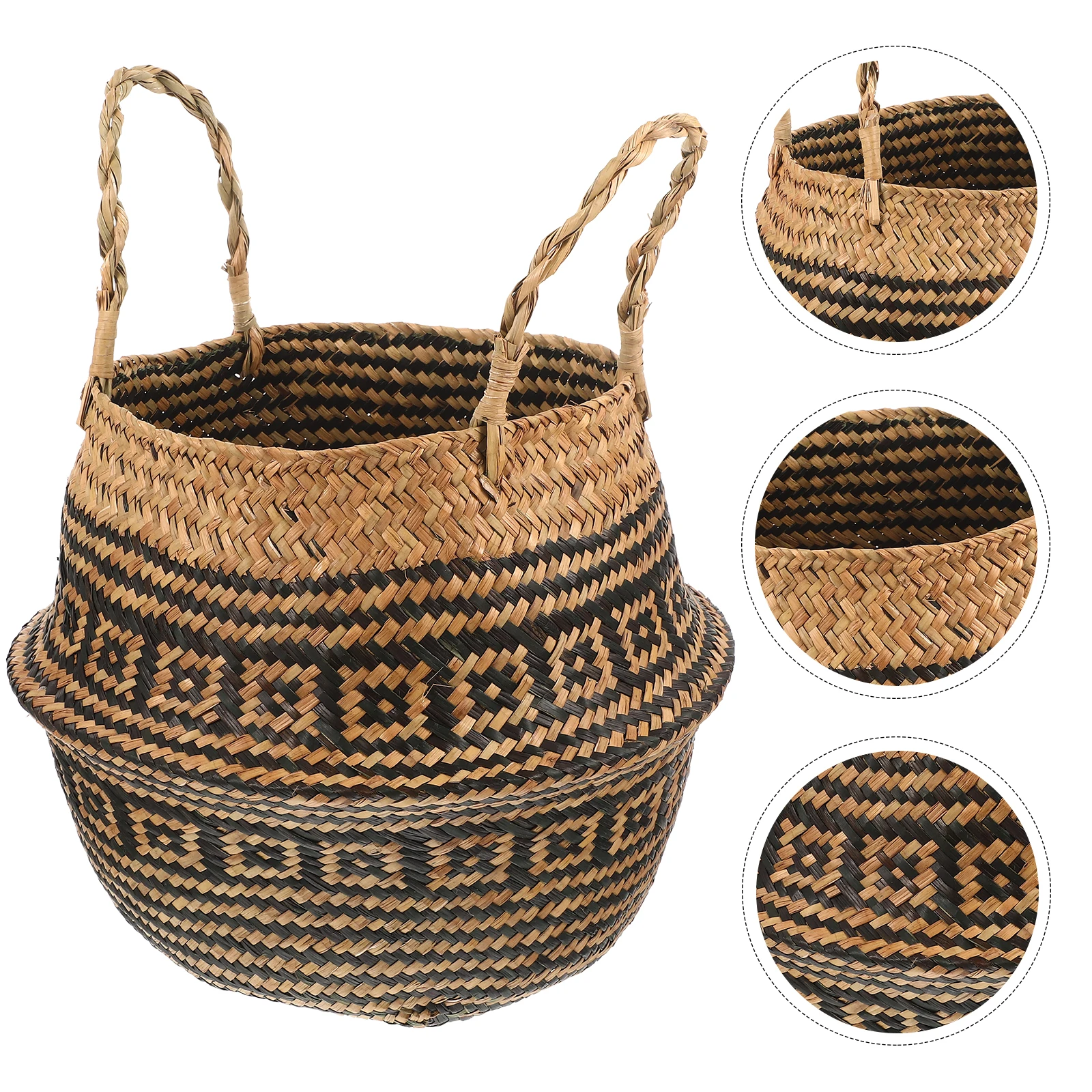 Plant Basket Woven Grass Belly Storage Basket for Flowers and Home Decor Indoor Round Planter Handled Multifunctional Natural