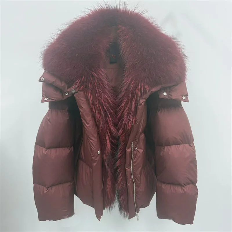 المرأة أسفل سترة 2025 شتاء جديد صحيح الثعلب الفراء طوق مقنعين أسفل معاطف بطة بيضاء أسفل شغل معطف سميك دافئ سترة منتفخة