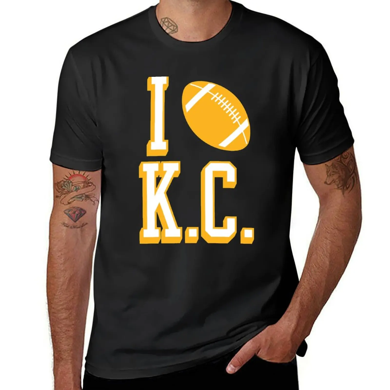 I Love KC Football - Red/Yellow T-Shirt quick-drying blacks vintage clothes mens t shirts