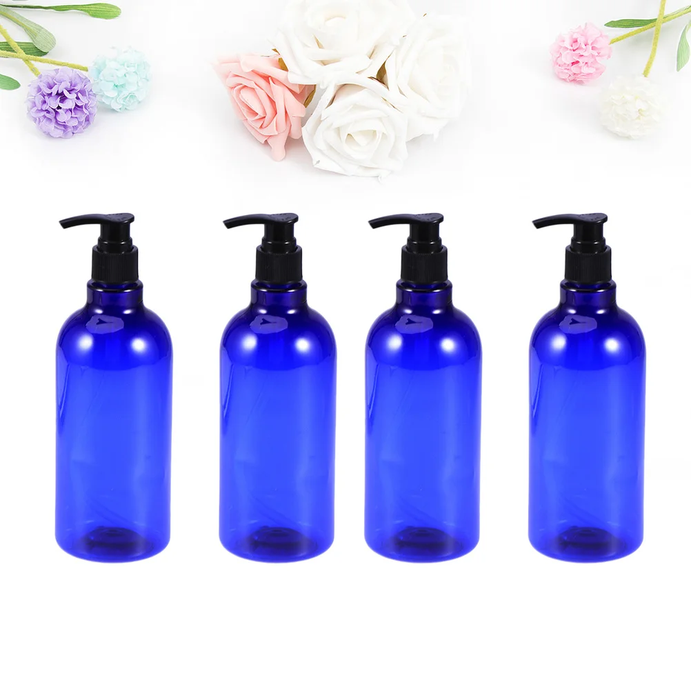 4 個の加圧ボトル 500 ミリリットル ブルー ポータブル 再利用可能な旅行用容器 ローション クリーム セラム シャンプー 詰め替え可能
